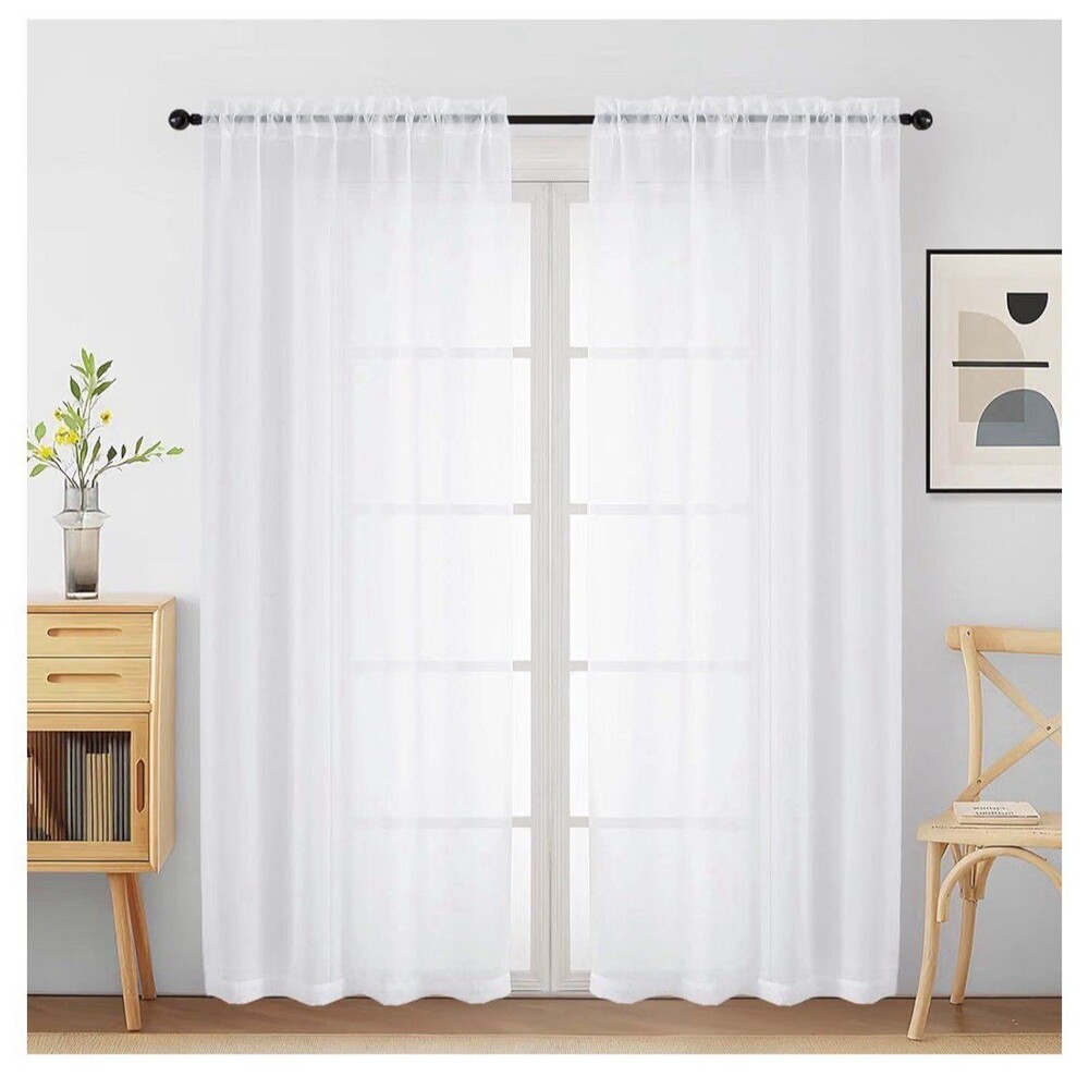 Ebesto White Sheer Curtains for Window 72 inches Long 4 Panels Set, NIB